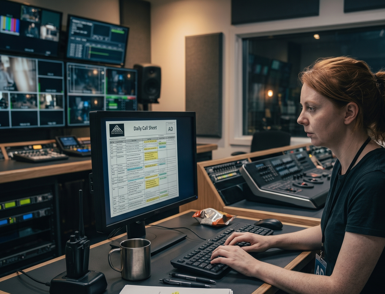 Production coordinator balancing schedule and creative notes